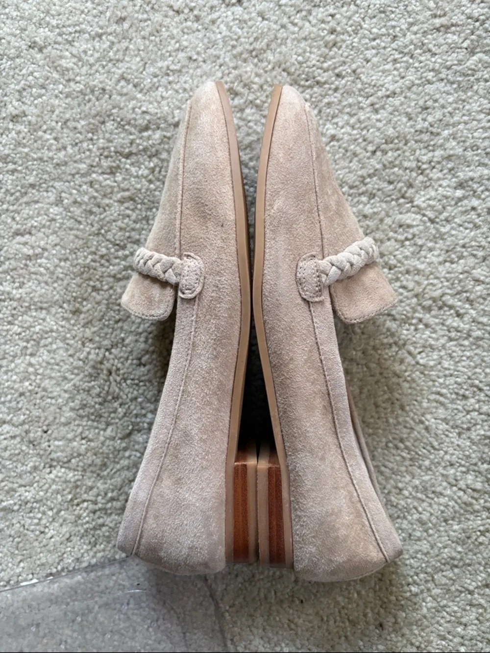 Joie Light Beige Suede Braided Loafers